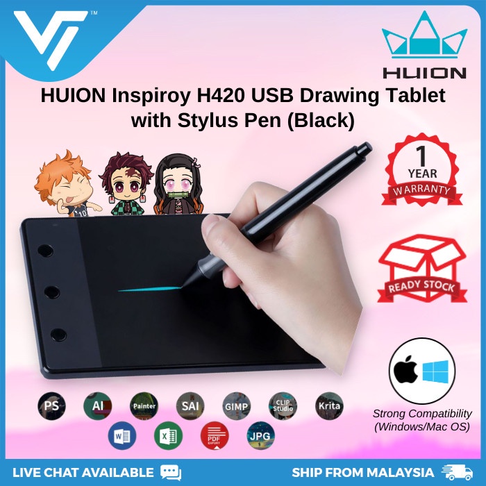 *Ship from Malaysia* Huion Inspiroy H420 USB Drawing Tablet (Digital