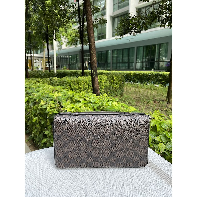 Authentic Coach Double Zip Travel Organizer In Signature Canvas