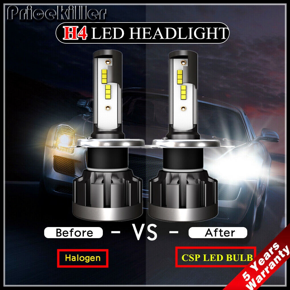 2pcs CSP H4 LED Headlight Bulb Kit 2000W 250000LM Hi-Lo Beam Xenon 6000K White 