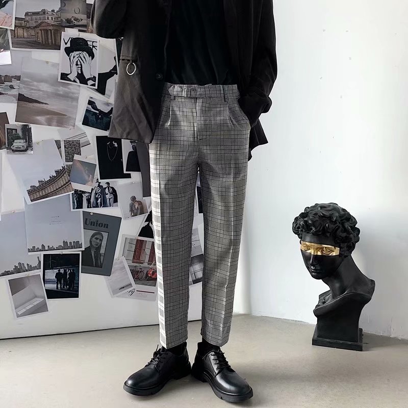 checkered pants mens grey