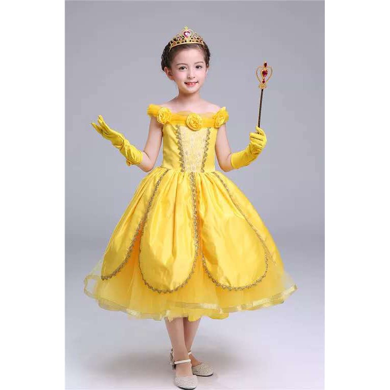 Belle Costume Kids Girl Beauty The Beast Dress Yellow Shopee Malaysia