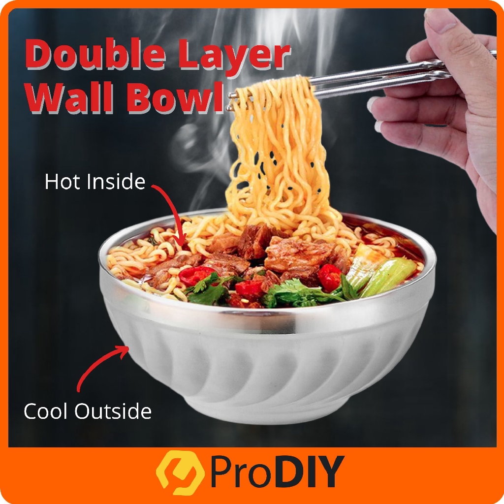 Stainless Steel Double Layer Wall Insulated Bowl Soup Rice Durable Dinnerware Flower Pattern Korean Bowl 125mm
