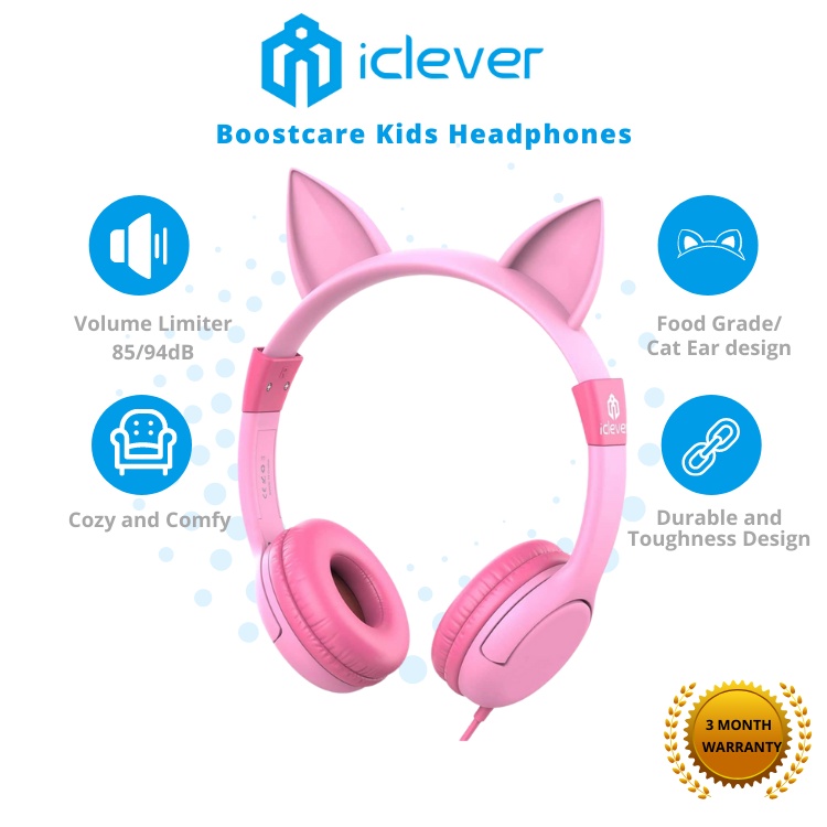 iClever boostcare Kids Headphones, Cat-inspired Wired Small Headband Headset with 85db Volume Limited