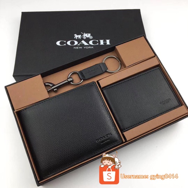 Coach Men Compact ID Wallet Crossgrain Leather Black Gift Set Men Valentine  Box Keychain Cardholder F74974 74974 | Shopee Malaysia