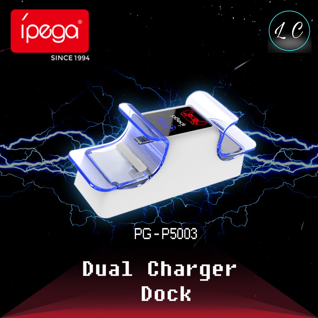 iPega PG-P5003 Dual Controllers Charge Base Charger Dock Light-emitting Base Replacement for PS5 Controller
