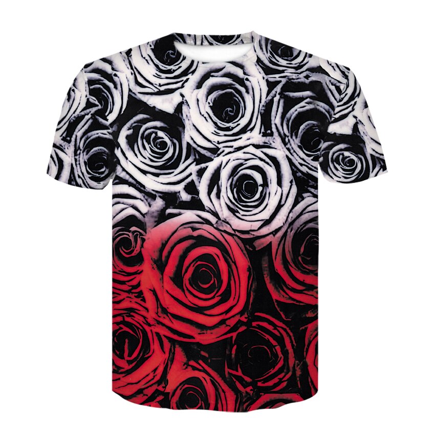 New Brand Flower Short Sleeve 3D Rose Printed Men's T-shirt Casual O-neck Tee 