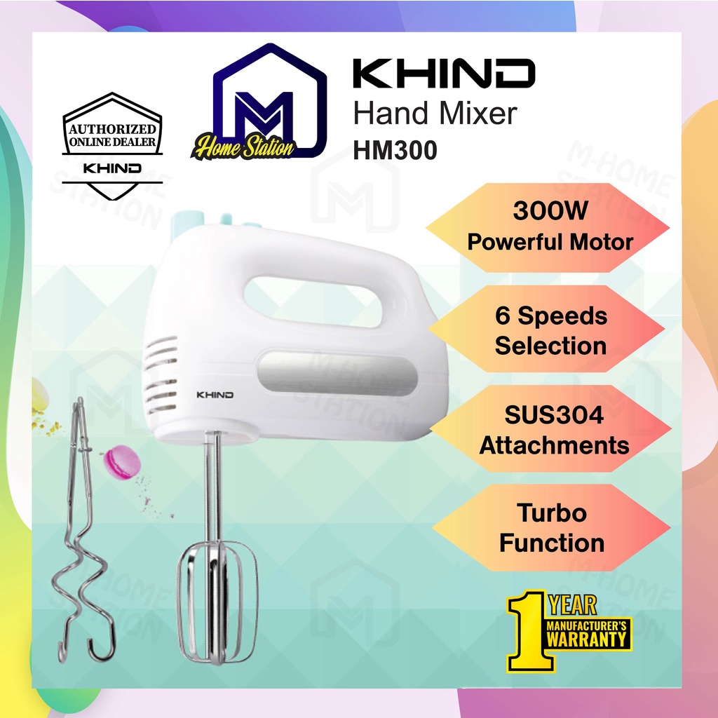 Khind 300W Hand Mixer 6Speed with Turbo Function HM300 ( Pengadun