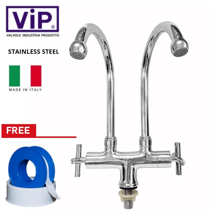 VIP 3366 Pillar Mounted Double Kitchen Sink Water Tap Faucet