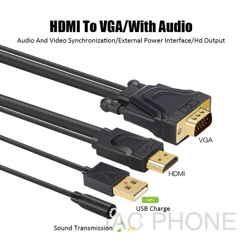 Vga To Hdmi Adapter Cable Old Pc To New Tv Monitor With Hdmi Vga To Hdmi Converter Cable With Audio Shopee Malaysia