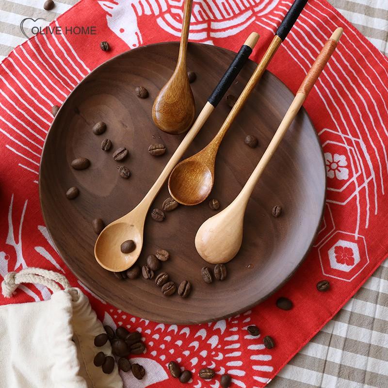 Wooden Milk Honey Soup spoon coffee spoon wooden spoon long spoon Tableware Long Handle Teaspoon Coffee Spoon Stir Stick Kitchen Accessories