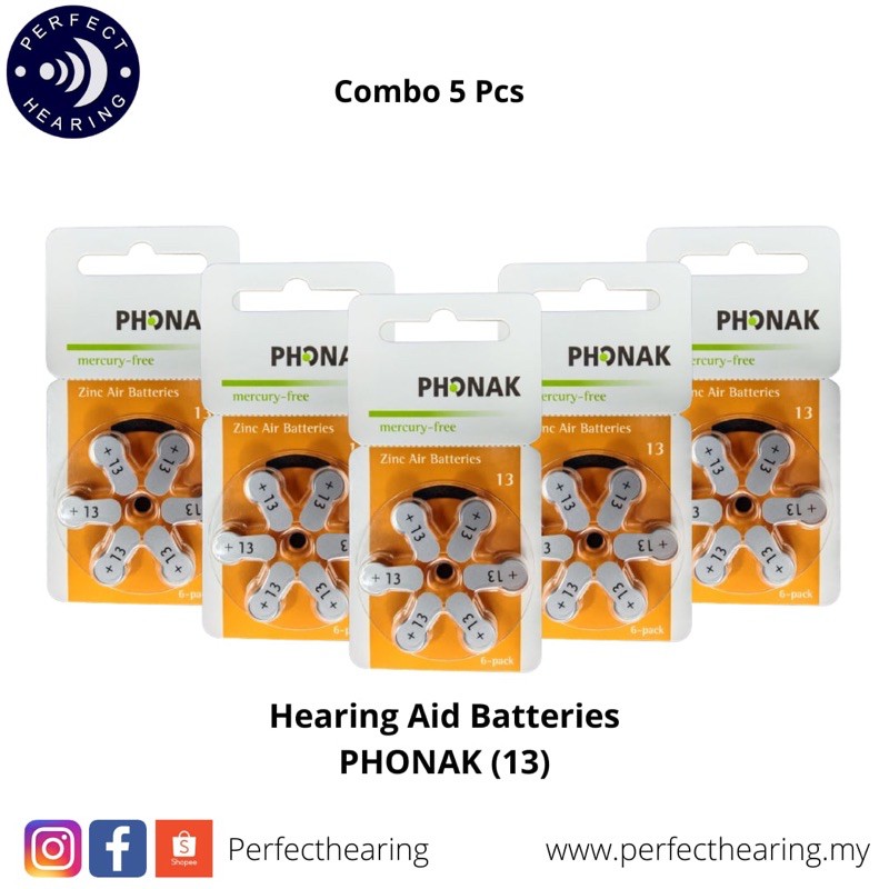 ORIGINAL Phonak Hearing Aid Battery COMBO PACKS Size 13 (5 packs
