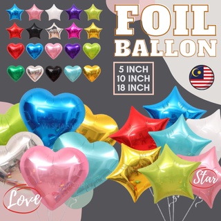 Ready Stock 5/10/18 Inch Love & Star Shaped Foil Helium Balloons for party & events