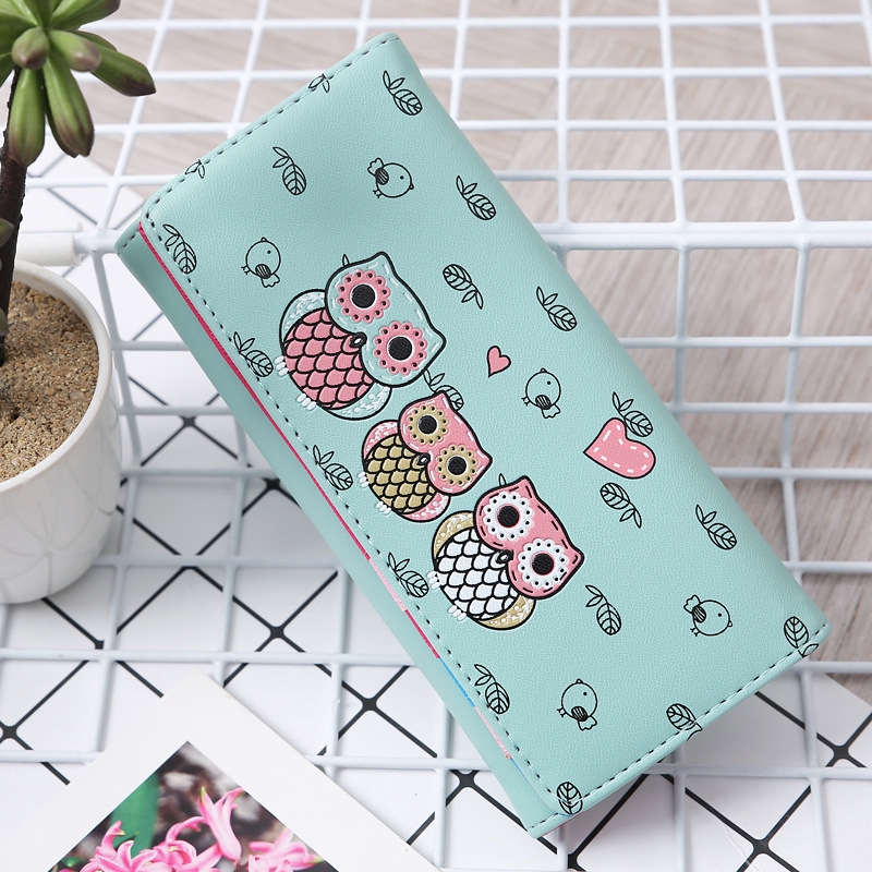 Owl Kartun Wanita Comel Dompet Pu 2 Folding Purse Case Cute Key