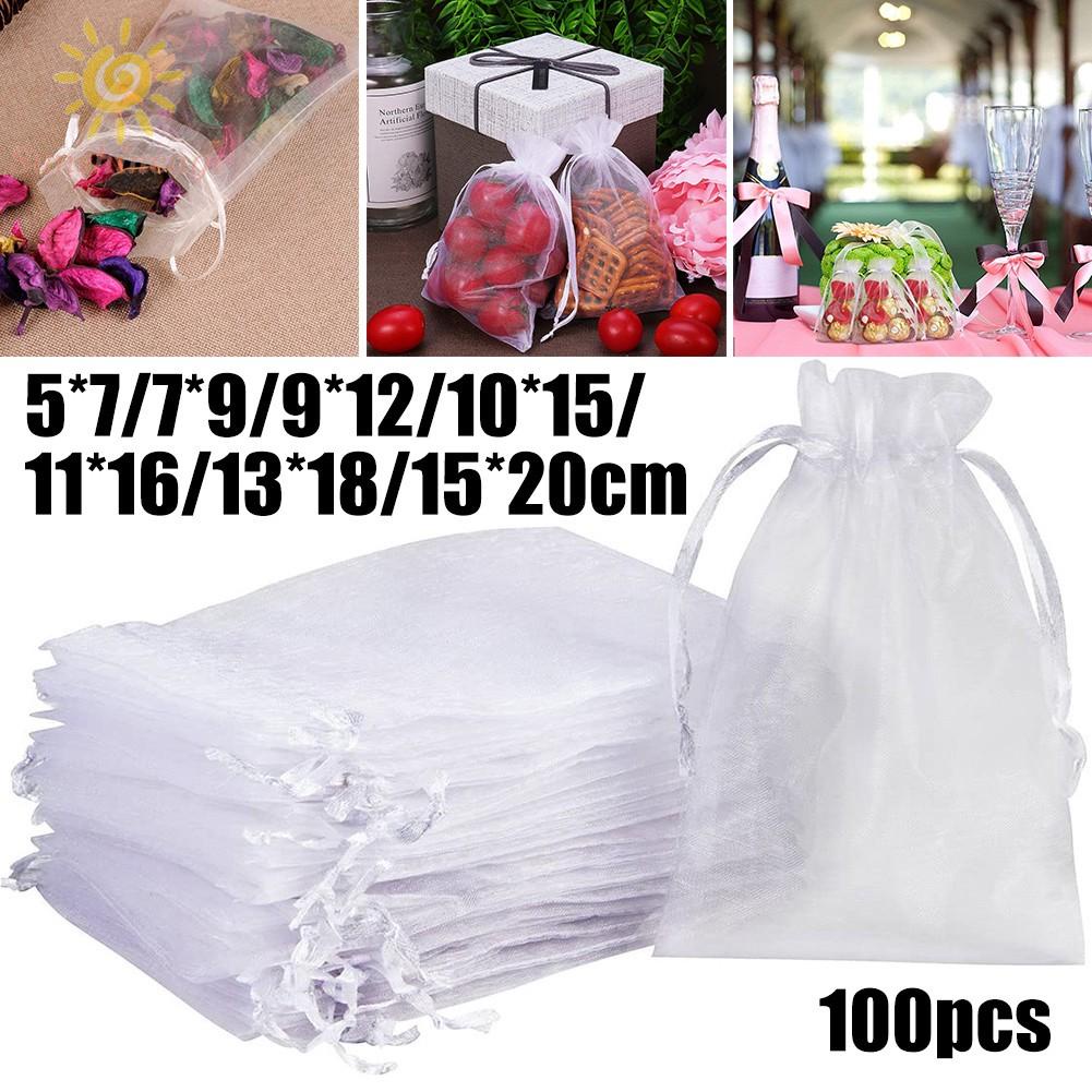 25/100pcs ORGANZA GIFT BAGS Wedding Decoration Party Favour Jewellery Packing 