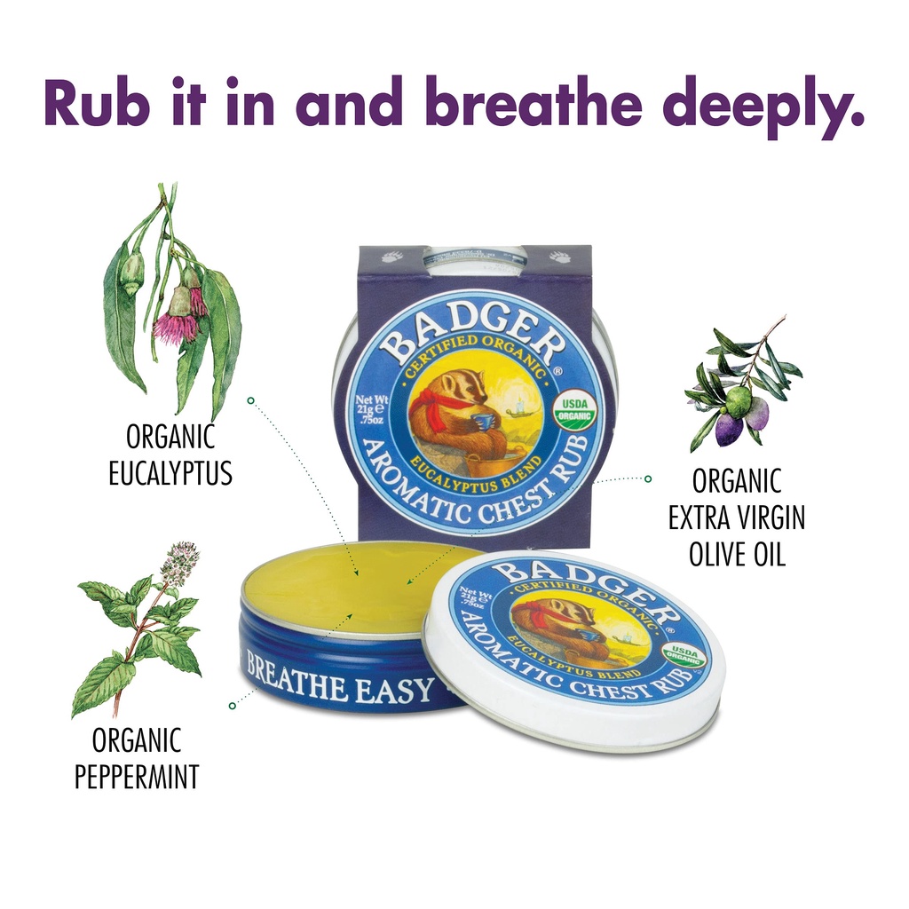 Badger Company Organic Aromatic Chest Rub Eucalyptus Blend 21g / 56g Shopee Malaysia