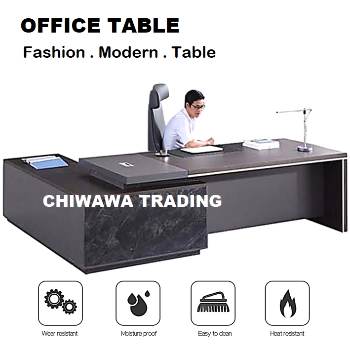 Modern Wooden L Shape Boss Director Computer Desk Table Home Office Table with Drawer Cabinet Book Shelf / Meja Komputer