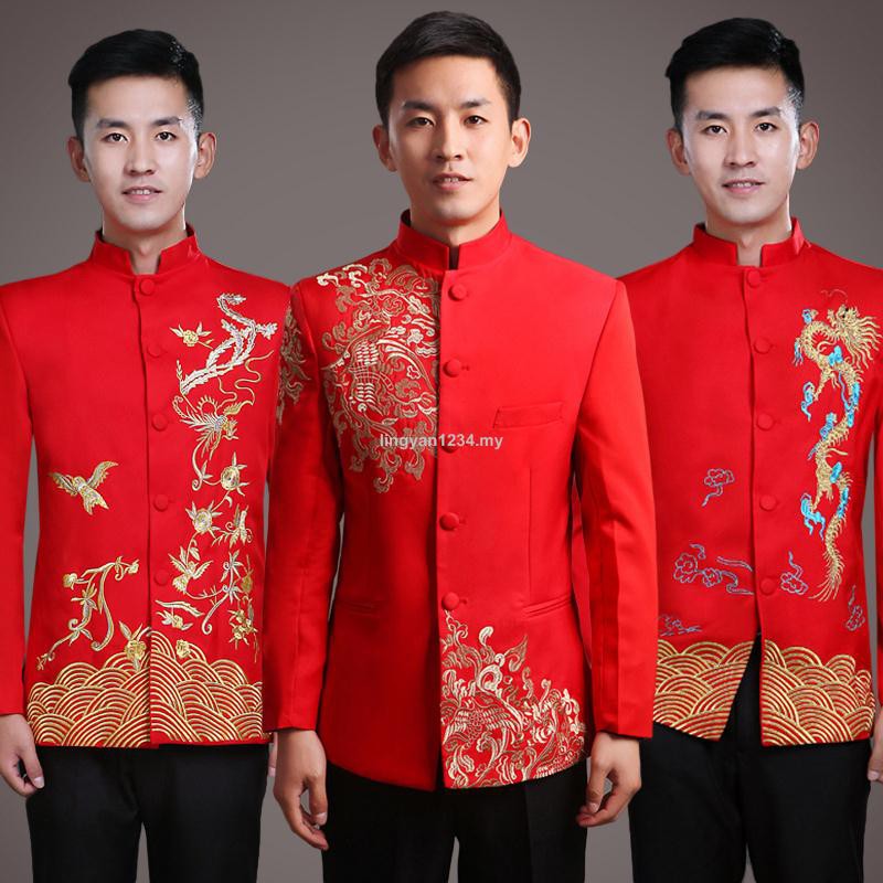 Kostum Gaun Pengantin Cina Menunjukkan Pakaian Pengantin Lelaki Wo Suit Tang Saman Pengantin Lelaki Toast Suit Kostum Tunik Cina Shopee Malaysia