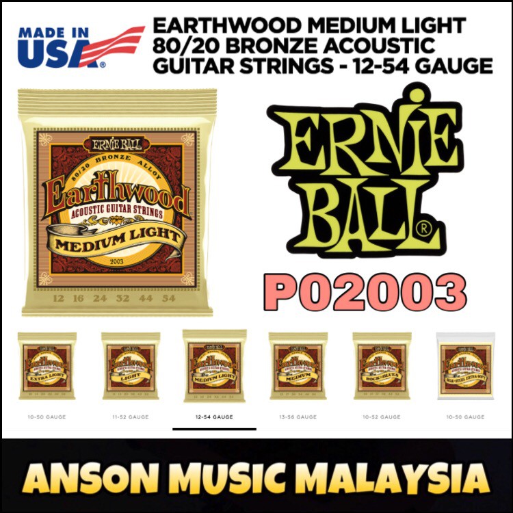 Ernie Ball 2003 Earthwood Medium Light 80/20 Bronze Acoustic Guitar