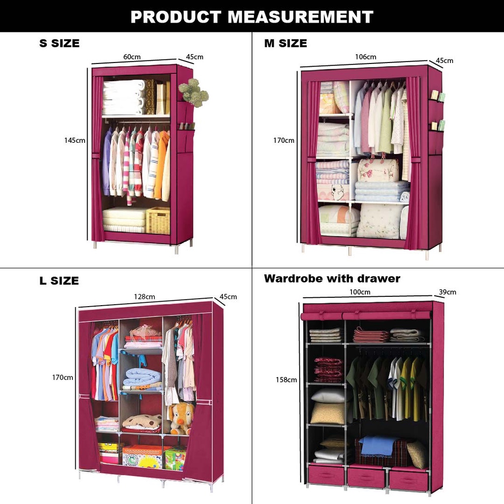 READY STOCK FINSSO: Wardrobe Almari Baju Rak Baju Clothes Organization Storage Rack Cabinet