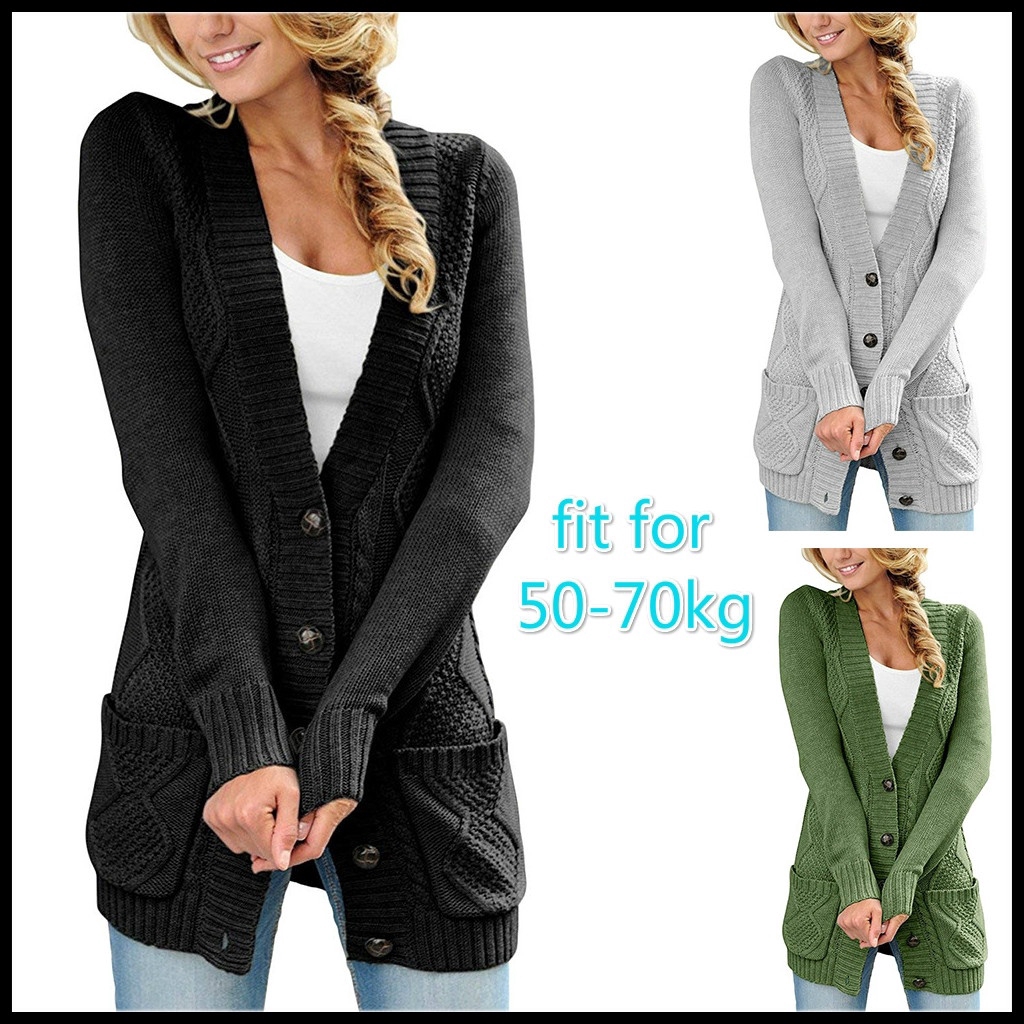 women hooded knit cardigans button cable sweater coat