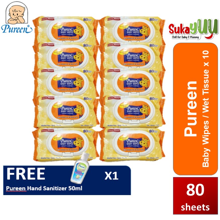 PUREEN Wet Tissue Baby Wipes [10X80's] Tissues Wipe Bundle Set Murah