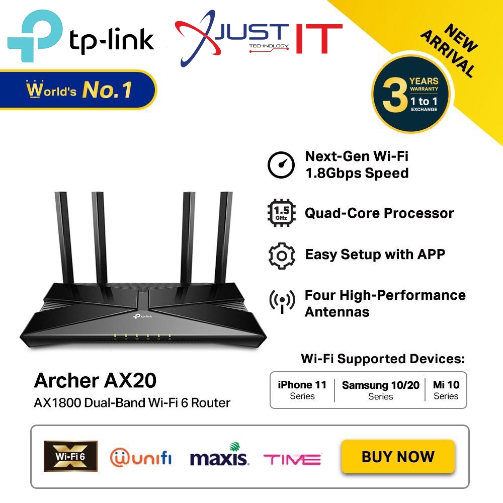 Tp-Link Archer Ax20 Ax1800 Dual Band Wifi 6 Router | Shopee Malaysia