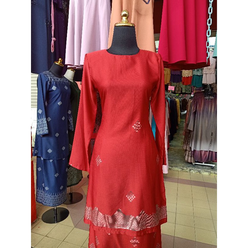 Ready Stock Baju Kurung Moden Merah Red Blood Silver Metallic Songket Sakura Santana Sb Line