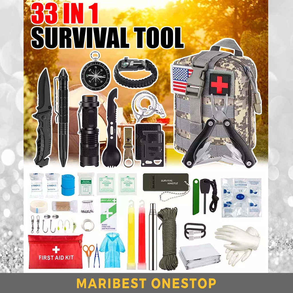 33pcs Camping Survival Kit Set Field Protective Sos First Aid Kit Box Outdoor Travel Tool Set Peralatan Kecemasan 救生包