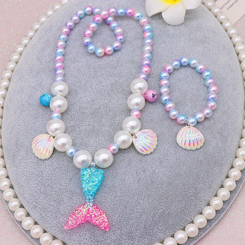 hiCosplaydy Little Kids Girl Princess Ariel Mermaid Pearl Jewellery Accessories Sets Beaded Necklace Bracelets