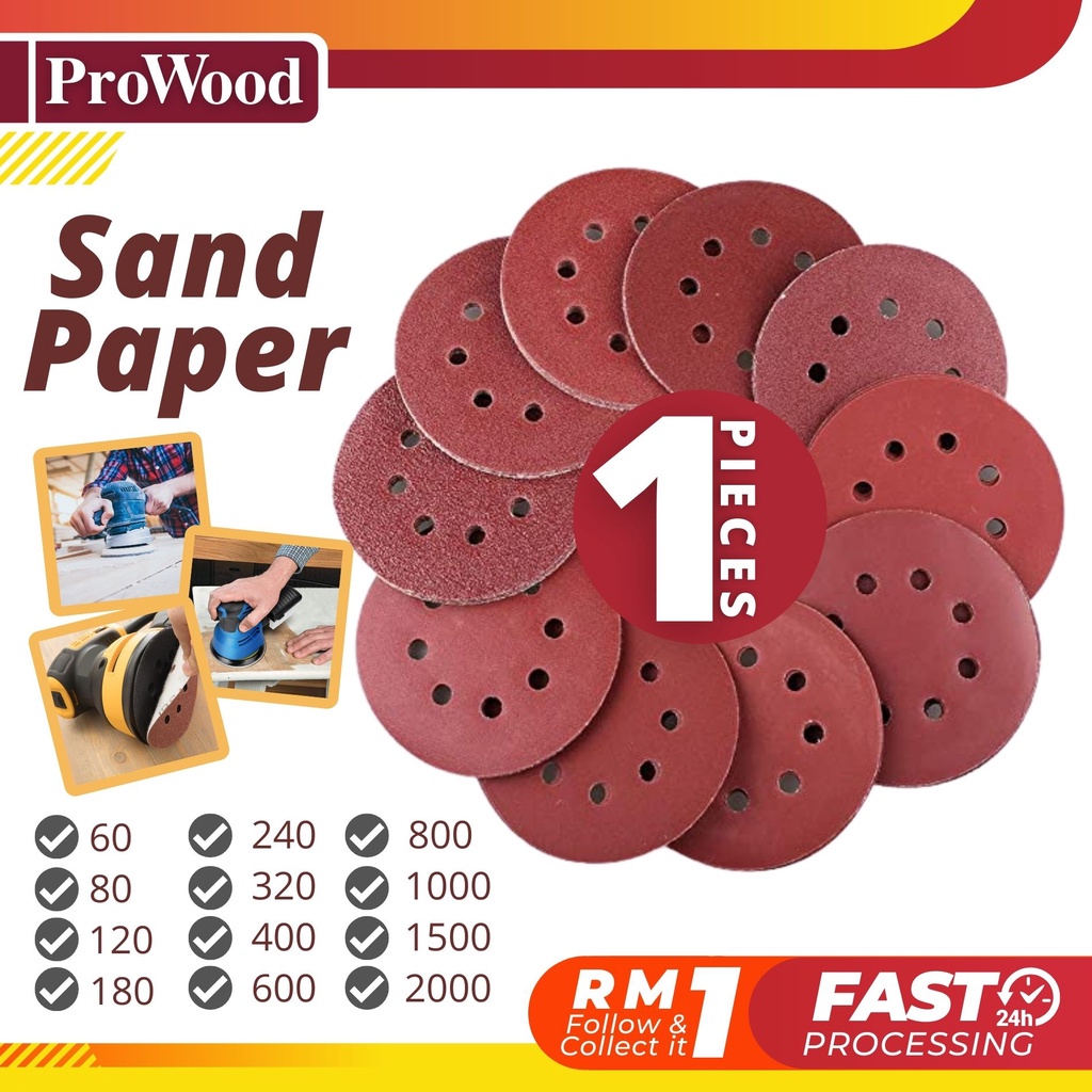 1 PIECE 5 inch 125mm Round Sandpaper Various Grades Selfadhesive Flocking Velcro Grit Sandpaper
