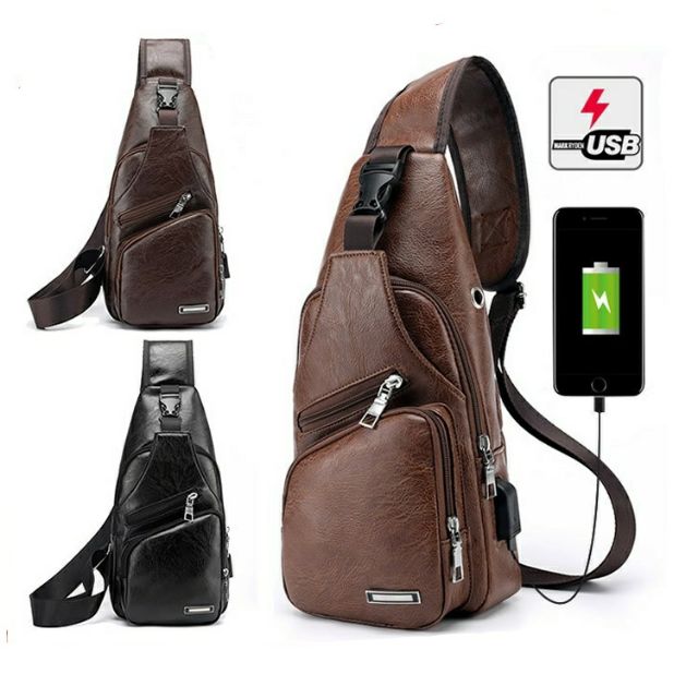 Beg Silang Lelaki USB | Sling Crossbody Bag USB Leather Chest | Shopee ...
