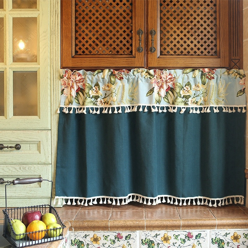 Beautiful Flowers American Country Style Door Curtain Kitchen
