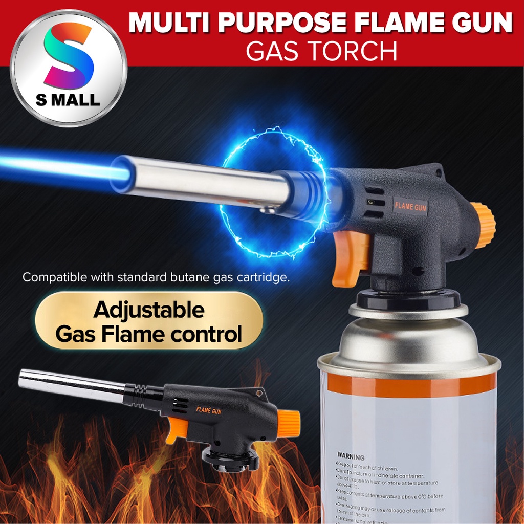 S MALL MULTI PURPOSE FLAME GUN Gas Torch Butane Burner Fire Head MultiPurpose Welding Soldering Camping BBQ (930)