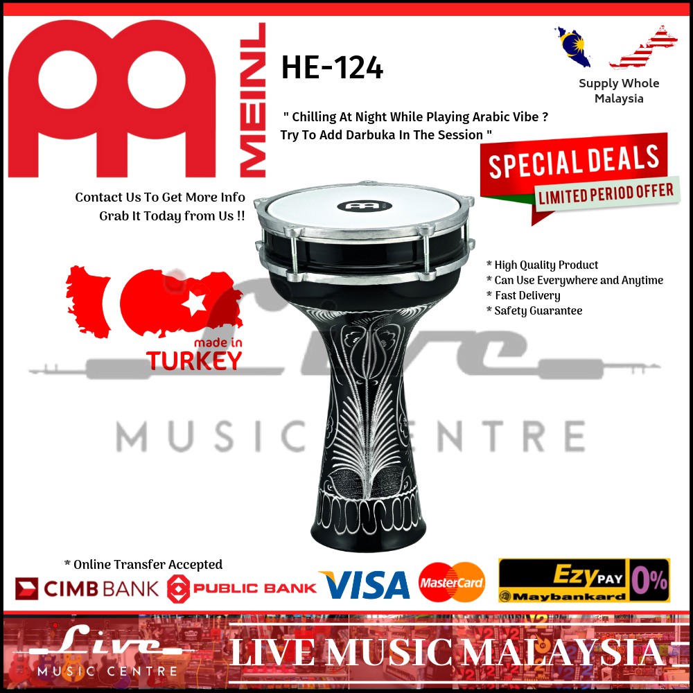 MEINL Percussion HE124 8 x 4 1/2inch Aluminium Darbuka, HandEngraved