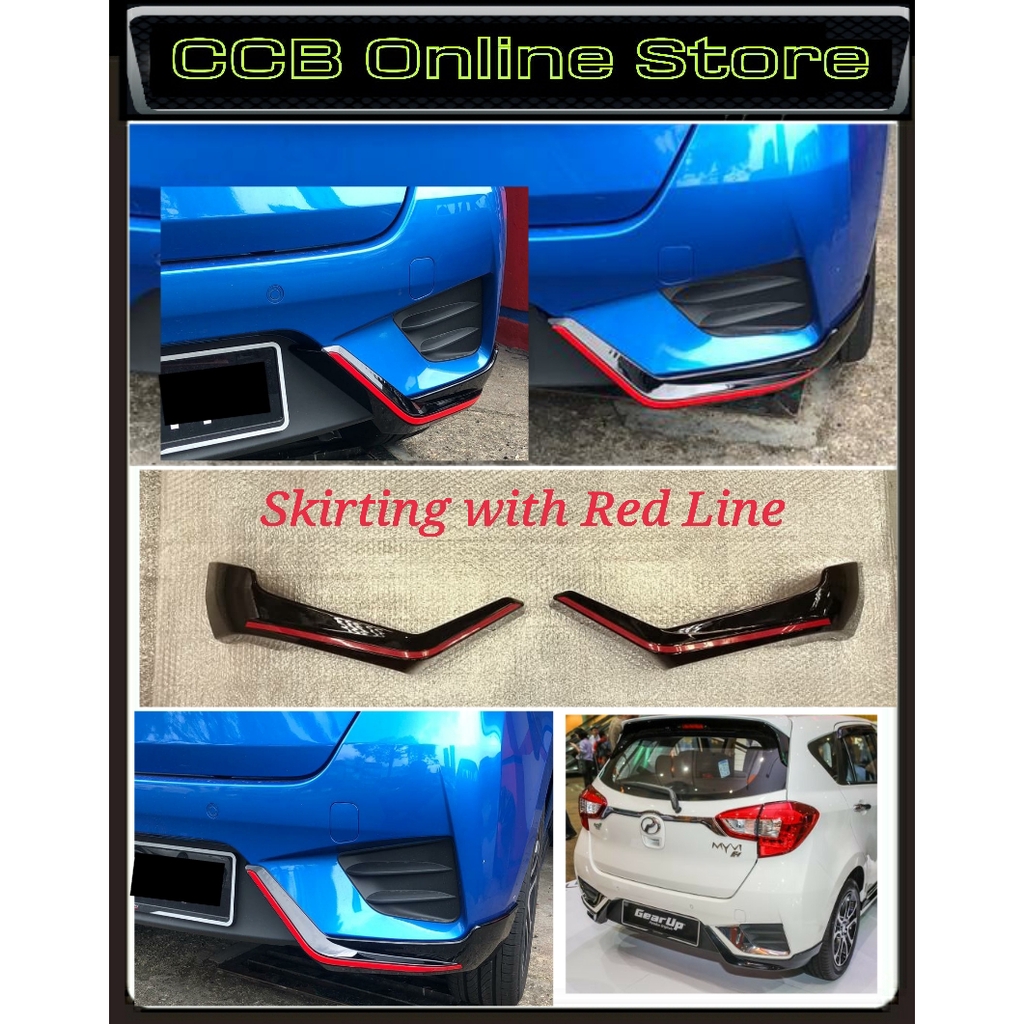 Perodua Myvi 2018 2021 Gear Up Rear Skirting With Paint Shining Black And With Red Line 2pcs Set Shopee Malaysia