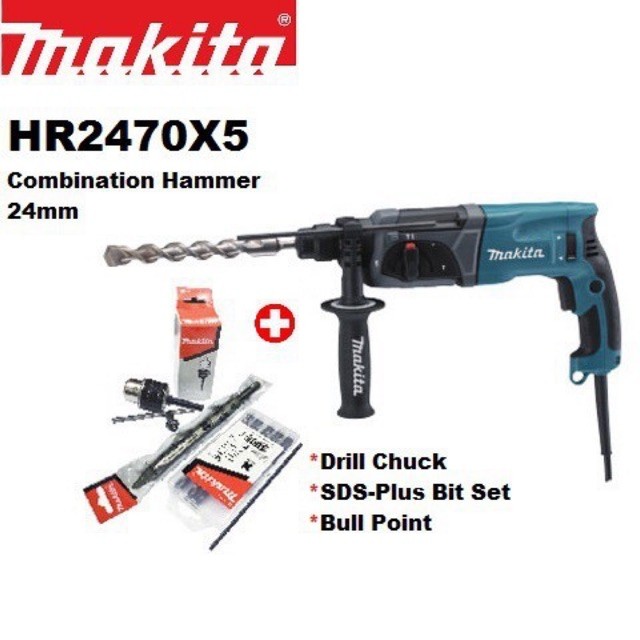 Makita HR2470x5 HR2470 Rotary Hammer 780W 24mm 3 Functions Hack Drill