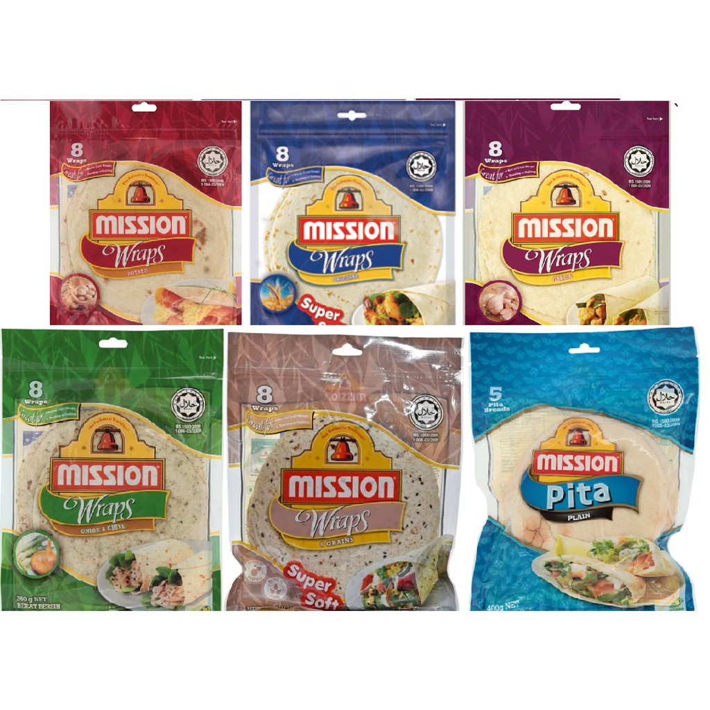 MISSION Wraps TORTILLA Potato Original Garlic Onion Chive 6 Grains