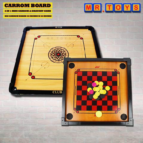 Wooden Carrom Board 2in1 Mini Draught Dam Haji Big Carrom Board