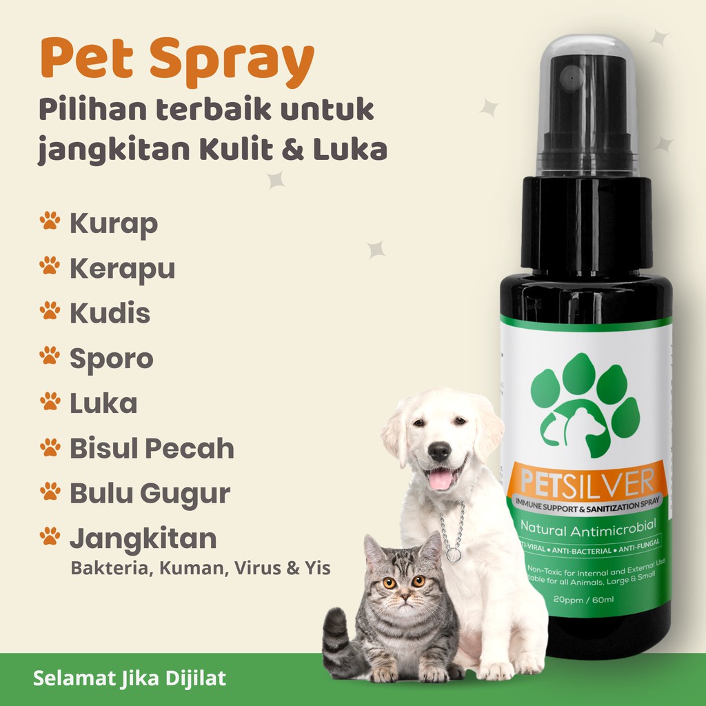 Petsilver Antimicrobial Pet Spray Ubat Luka Sporo Ringworm Fungus Kurap Kudis Sporo Fungus Untuk Kucing Anjing Dll Shopee Malaysia