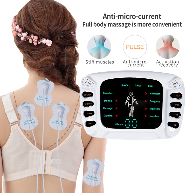 Dual Output Tens Acupuncture Electric Therapy Massager EMS Muscle Stimulator 8 Modes Meridian Physiotherapy Apparatus Massager Family Massage Instrument