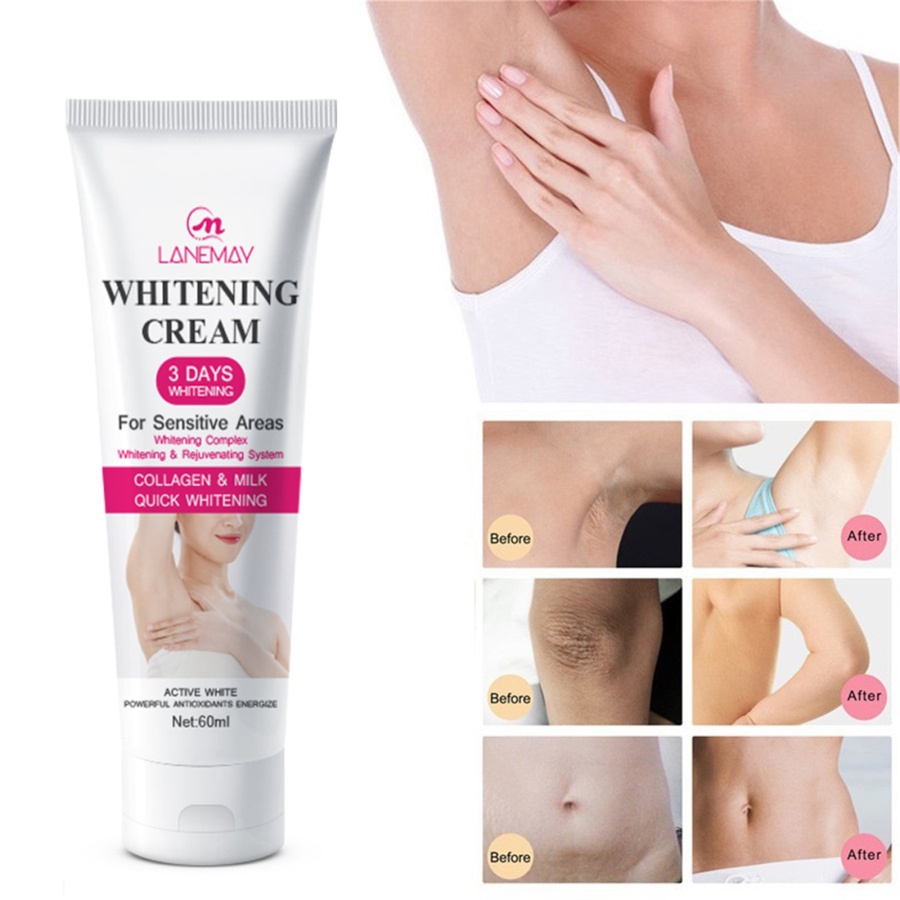 LLKQQ Underarm Whitening Cream Body Creams Between Legs Knees Private Parts Whitening Moisturizing Brightening Armpit Whitening Intimate Area Bleaching Cream 60ml