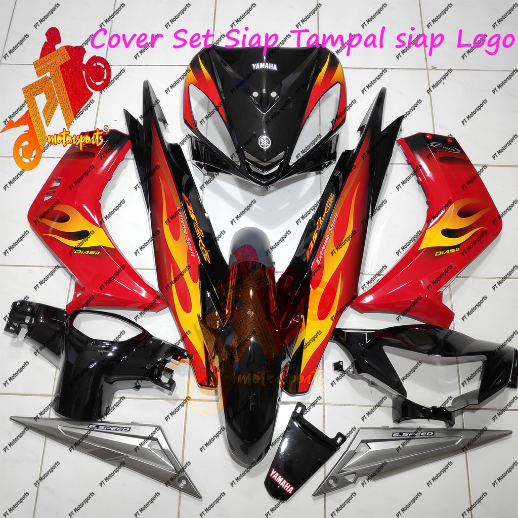 Yamaha Lc 135 V1 Cover Set Black Red Vrc Stripe Fire api VRC Black API