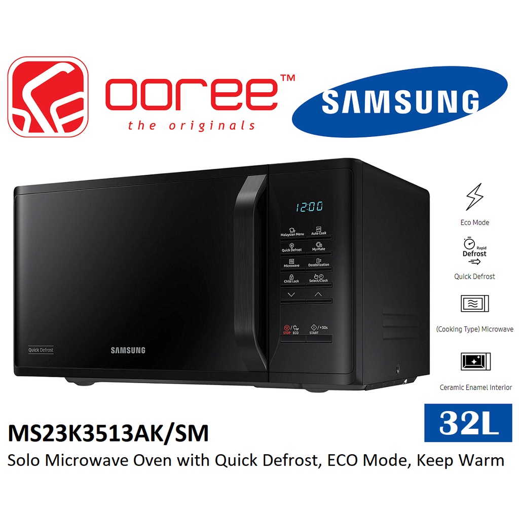SAMSUNG MS23K3513AK/SM 23L SOLO MICROWAVE OVEN WITH QUICK DEFROST, ECO