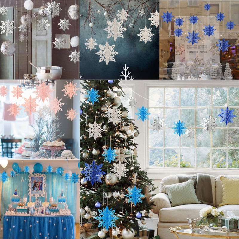 6 Pcs Christmas Snowflake Party Decorations 3d White Hanging