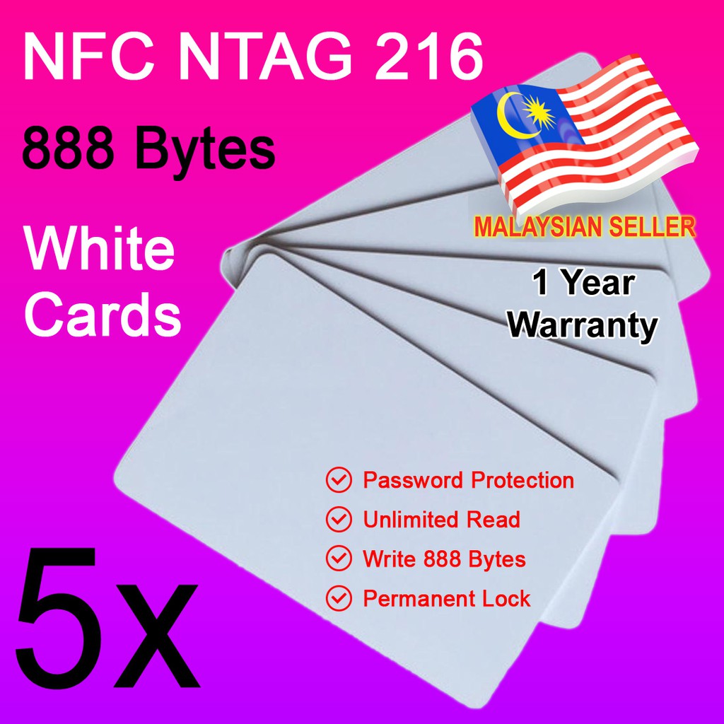 5 cards x NFC Tag NTAG 216 White Card 888 Bytes Writable NTAG216 NFC216