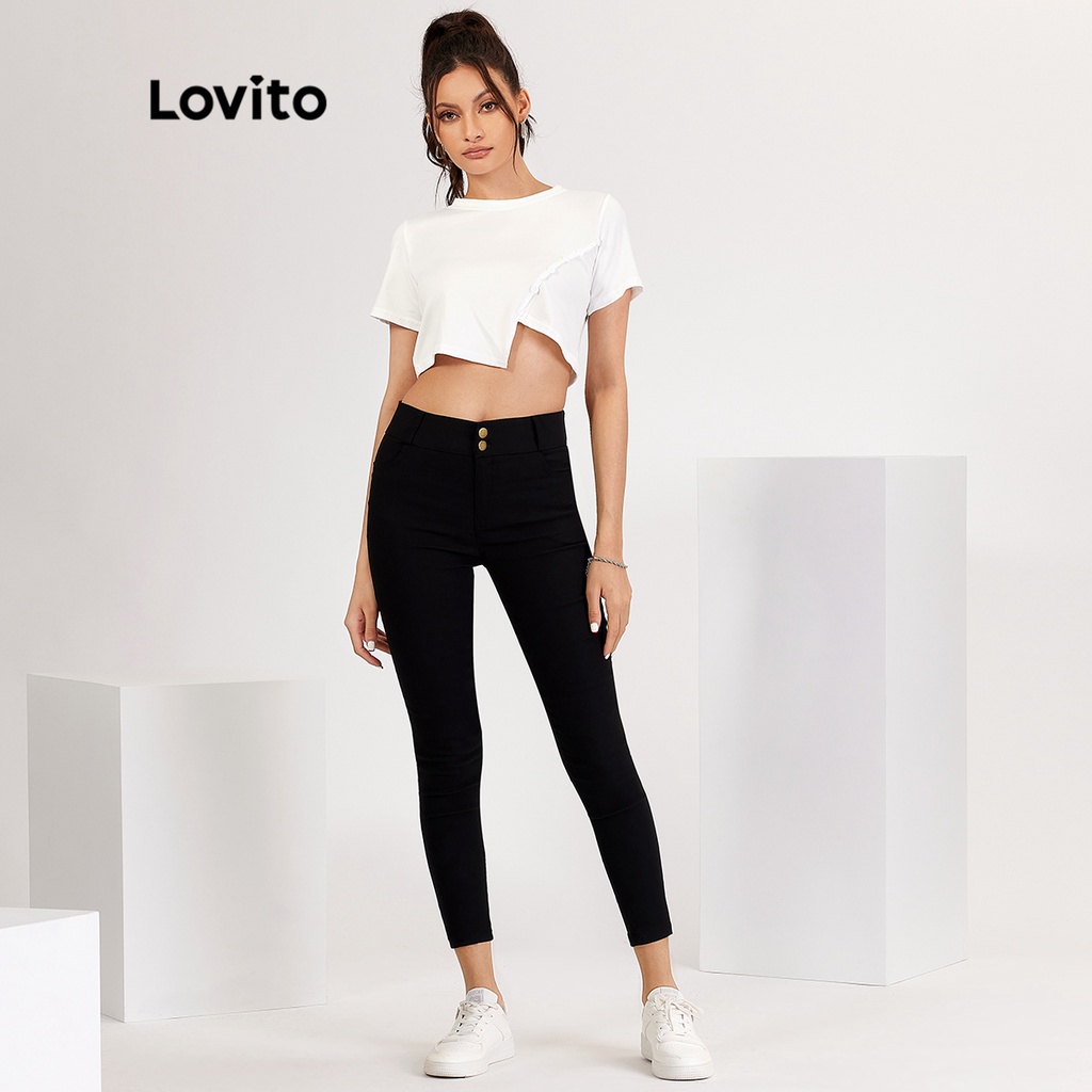 Multi Have Lovito Casual Double Button Pocket Leggings L18X049 (Black) Legging Kasual Saku Kancing Ganda (Hitam) Purpose
