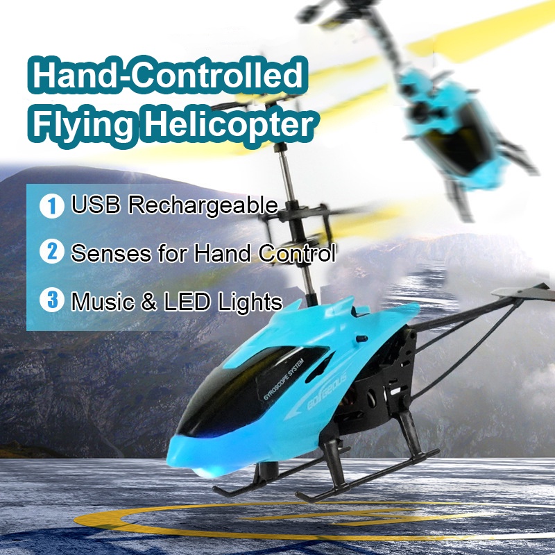 Helicopter Flying Toys, Mini Led Rechargeable Hand Operated Drone with LED Light for Kids Indoor
