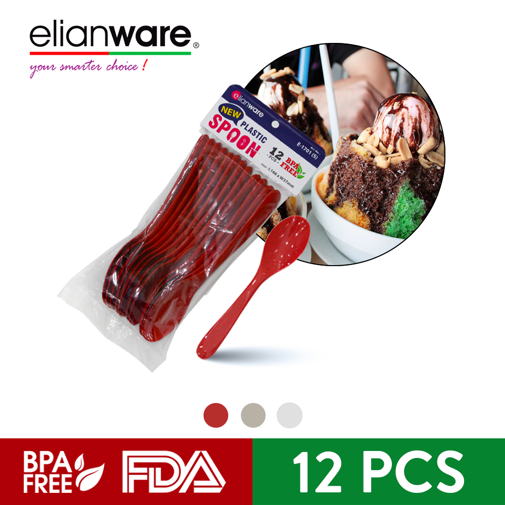 Elianware 12 Pcs Pack [BPA FREE] Party Meals Reusable Plastic Spoon/Fork Set Garfu Sudu Plastik
