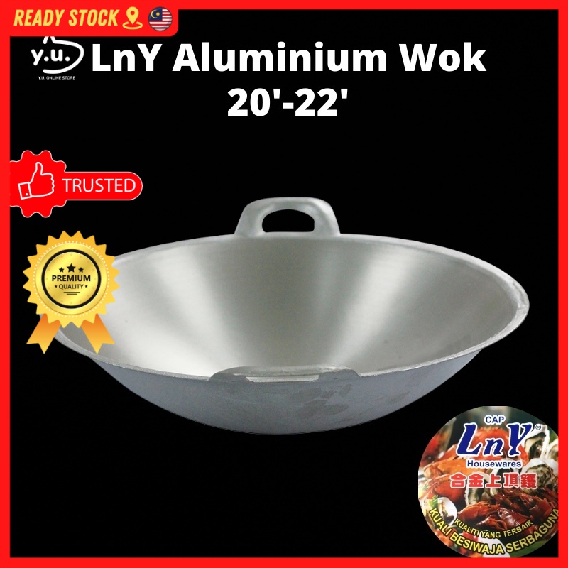 YU Online - 19’ ~ 22'Inch Cap LnY Kuali Aluminium dua tangkai / Double handle Aluminum Cooking Wok / Wok / Kuali