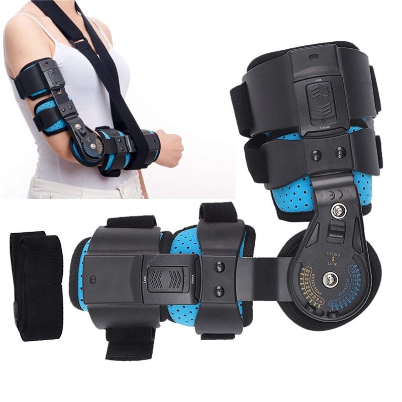 Hinged Elbow Brace, Post Op Elbow Brace with Strap, Adjustable Range of